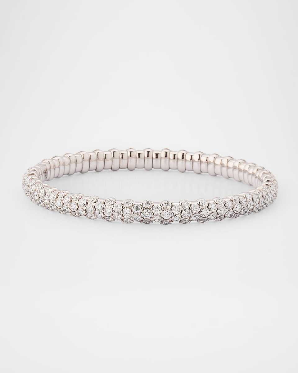 18K White Gold Stretch Bracelet with Diamonds, 6.75"L